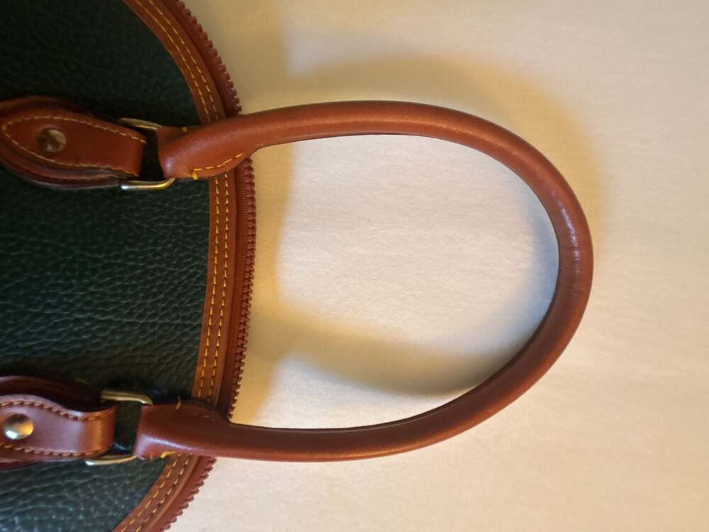 Vintage Dooney & Bourke All-Weather Leather Dome Satchel Bag Green and Tan - Picture 7 of 10